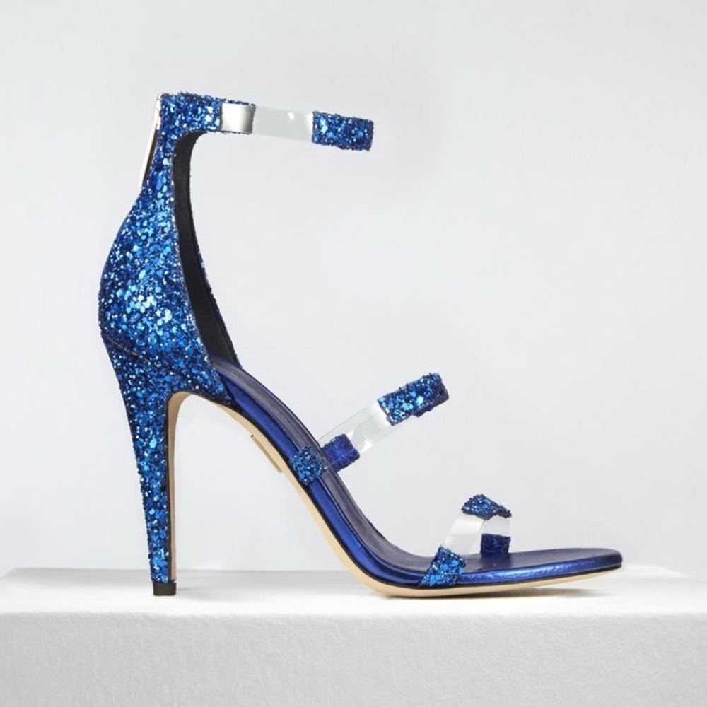 Nib Tamara Mellon Frontline 105 Glitter Cobalt Blue Heels Strappy Sz 40.5 — image 2 of 8